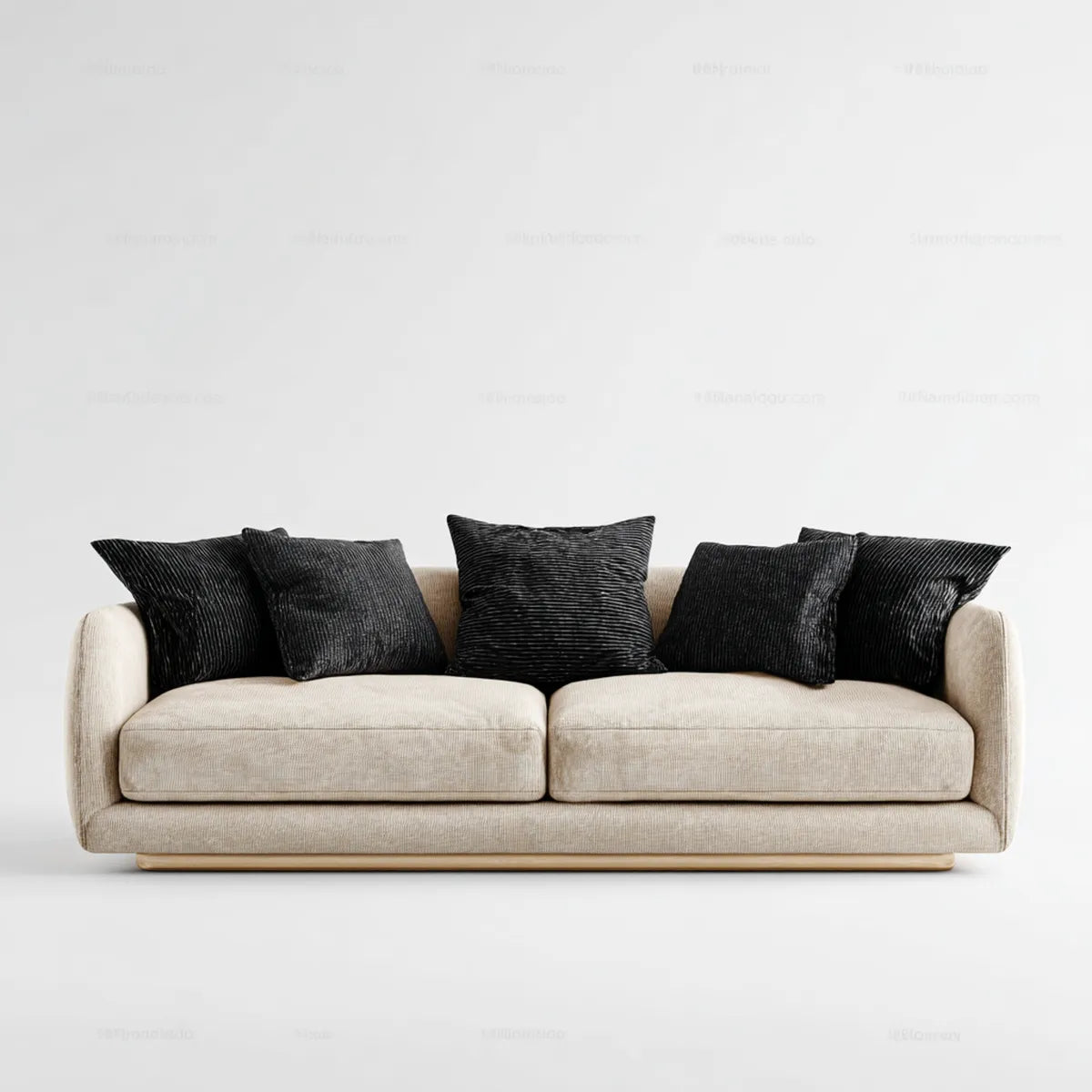 Canapé droit 3 places beige 220 x 95 x 78 cm en polyester côtelé rectangulaire