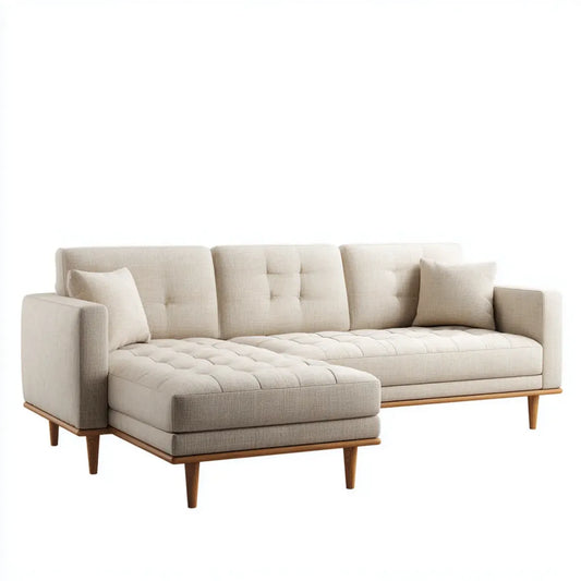 Canapé d'angle gauche 3 places beige en polyester 250 x 160 x 84 cm