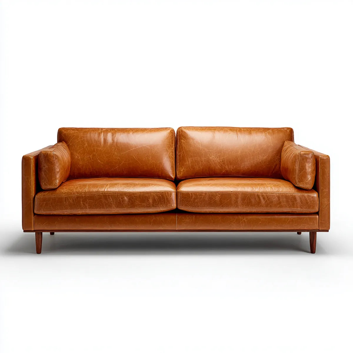 Canapé 3 places droit cognac 200 x 90 x 85 cm en cuir synthétique PU rectangulaire
