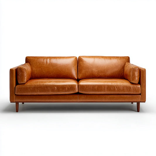 Canapé 3 places droit cognac 200 x 90 x 85 cm en cuir synthétique PU rectangulaire