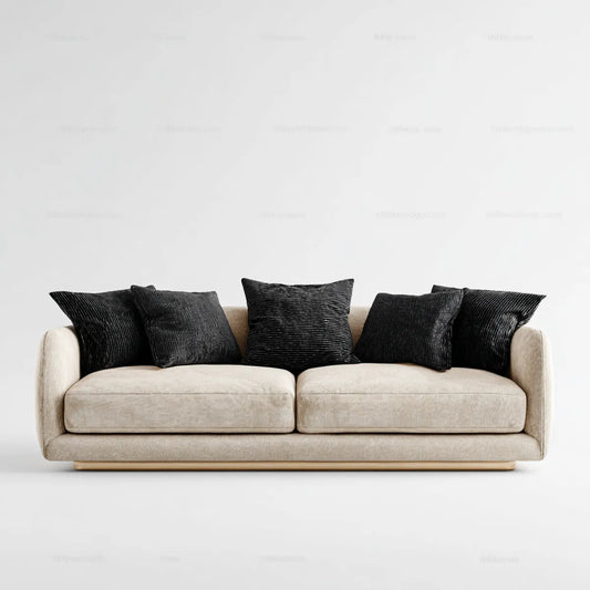 Canapé droit 3 places beige 220 x 95 x 78 cm en polyester côtelé rectangulaire