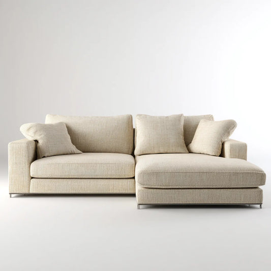 Canapé d'angle 4 places beige en polyester côtelé avec méridienne droite 260 x 165 x 85 cm