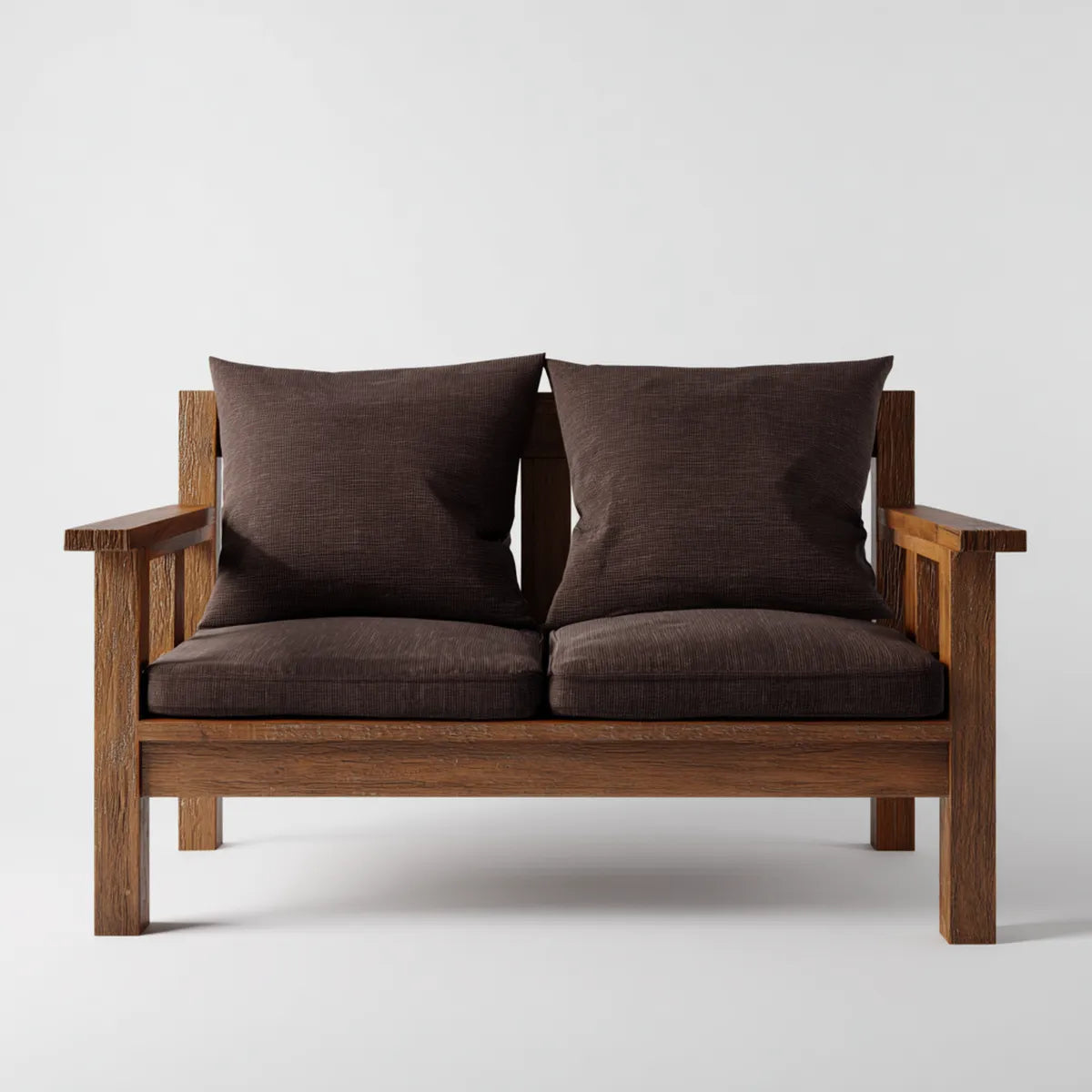Canapé 2 places marron en bois massif avec coussins en polyester 130 x 78 x 82 cm rectangulaire