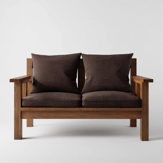 Canapé 2 places marron en bois massif avec coussins en polyester 130 x 78 x 82 cm rectangulaire