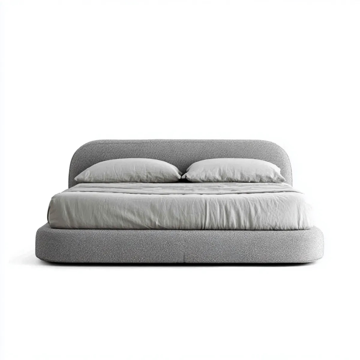 Lit double rembourré gris 160 x 200 cm en polyester forme arrondie