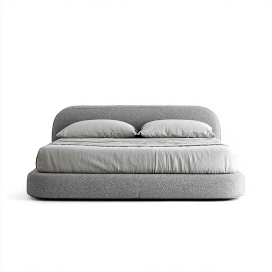 Lit double rembourré gris 160 x 200 cm en polyester forme arrondie