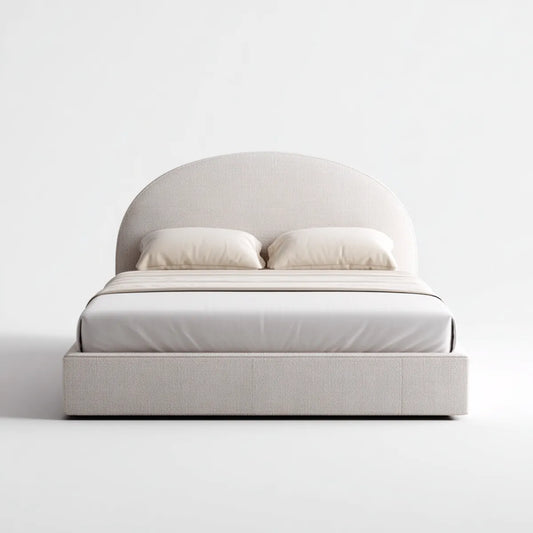 Lit double rembourré beige 180 x 200 cm en polyester avec tête de lit demi-lune