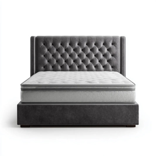 Lit double capitonné gris anthracite 160 x 200 cm en velours polyester avec matelas à ressorts ensachés rectangulaire