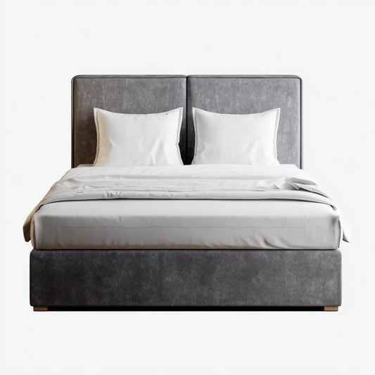 Lit double rembourré gris foncé 160 x 200 cm en polyester rectangulaire