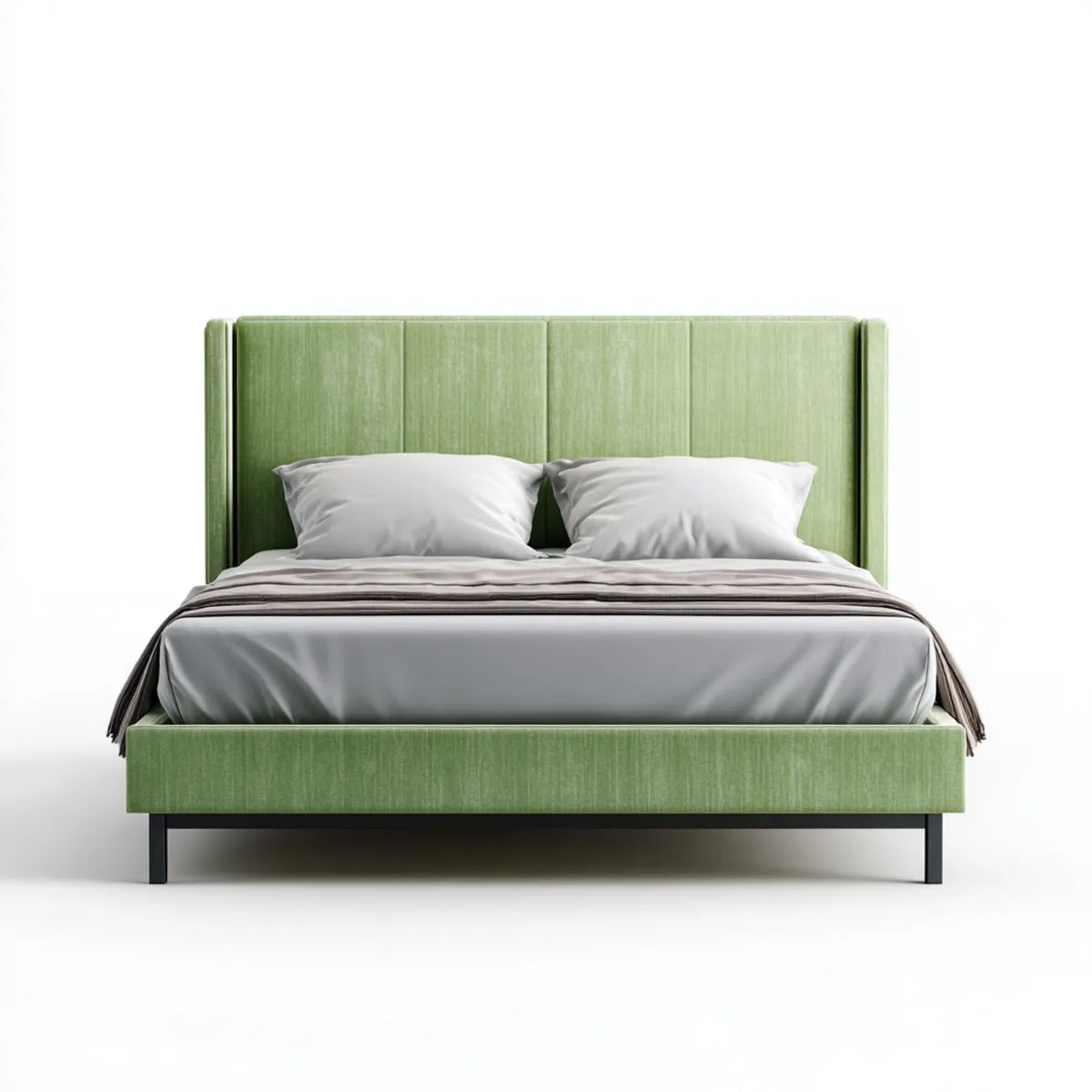 Lit double 160 x 200 cm vert sauge en polyester avec tête de lit rectangulaire