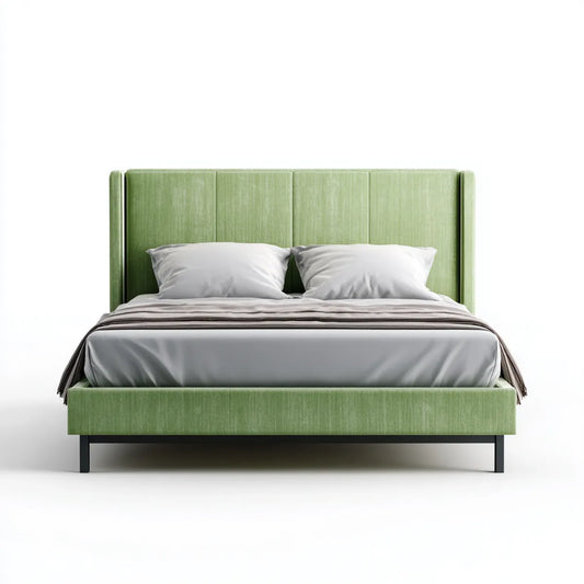 Lit double 160 x 200 cm vert sauge en polyester avec tête de lit rectangulaire