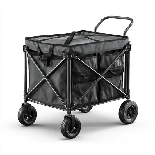 Chariot de transport pliable noir 90 x 50 x 100 cm en acier et polyester enduit PVC rectangulaire
