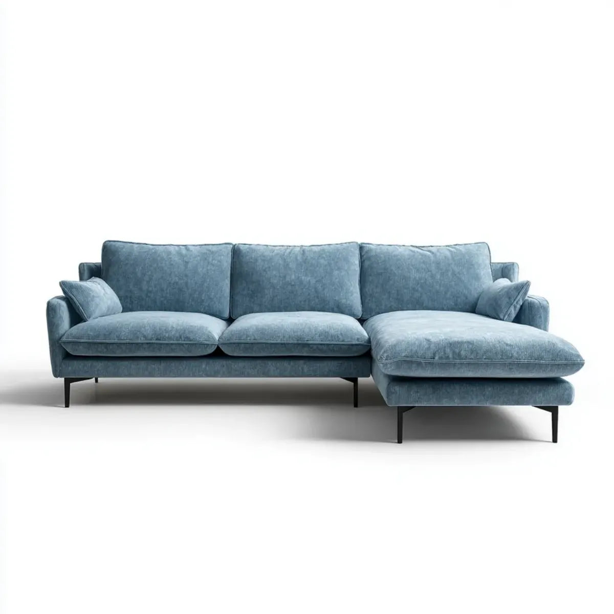 Canapé d'angle droit 4 places bleu gris 280 x 160 x 85 cm en velours polyester