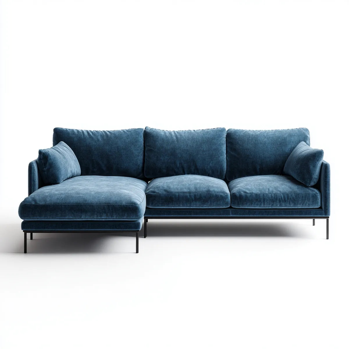Canapé d'angle 3 places bleu pétrole 260 x 160 x 85 cm en velours de polyester forme gauche