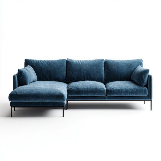 Canapé d'angle 3 places bleu pétrole 260 x 160 x 85 cm en velours de polyester forme gauche