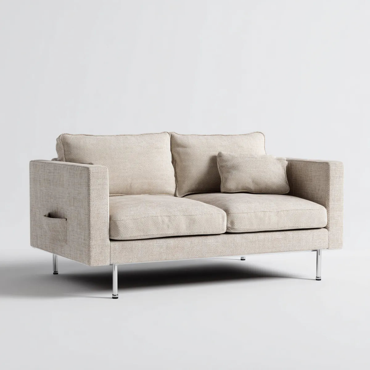 Canapé 2 places beige 160 x 90 x 82 cm en polyester avec pieds en acier forme droite