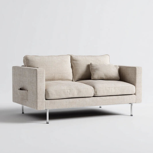 Canapé 2 places beige 160 x 90 x 82 cm en polyester avec pieds en acier forme droite