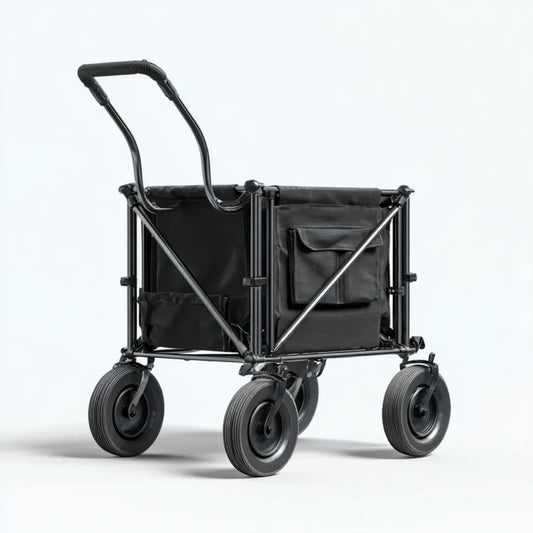 Chariot de jardin pliable noir 90 x 50 x 97 cm en acier et polyester à 4 roues